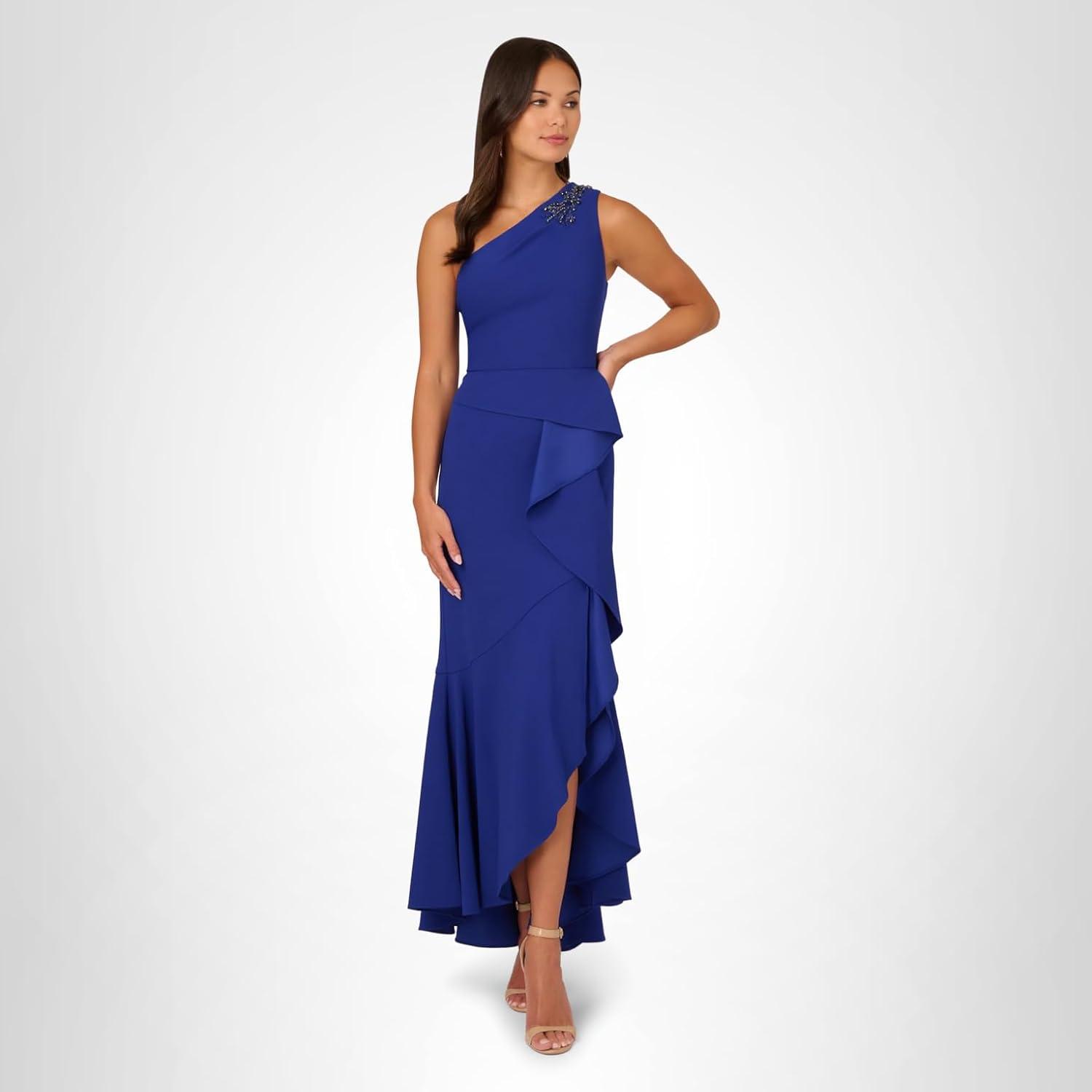 image:imageAdrianna Papell Womens Beaded Knit Crepe GownRoyal Sapphire