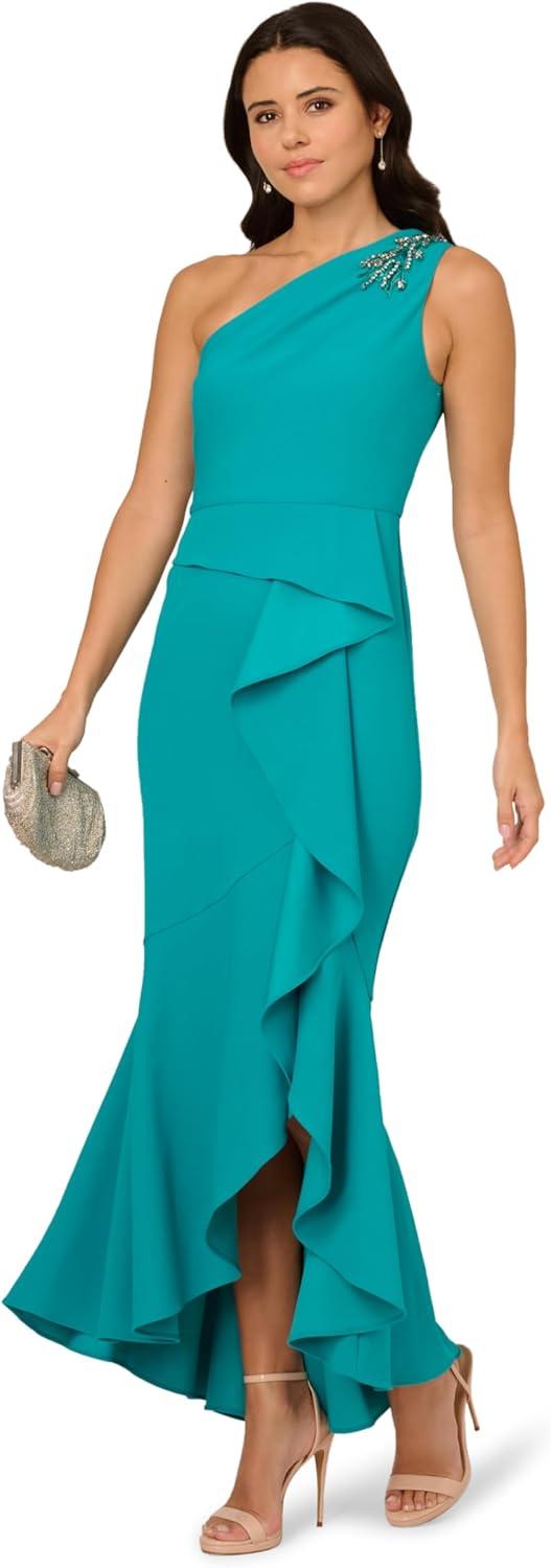 image:imageAdrianna Papell Womens Beaded Knit Crepe GownTeal Lagoon