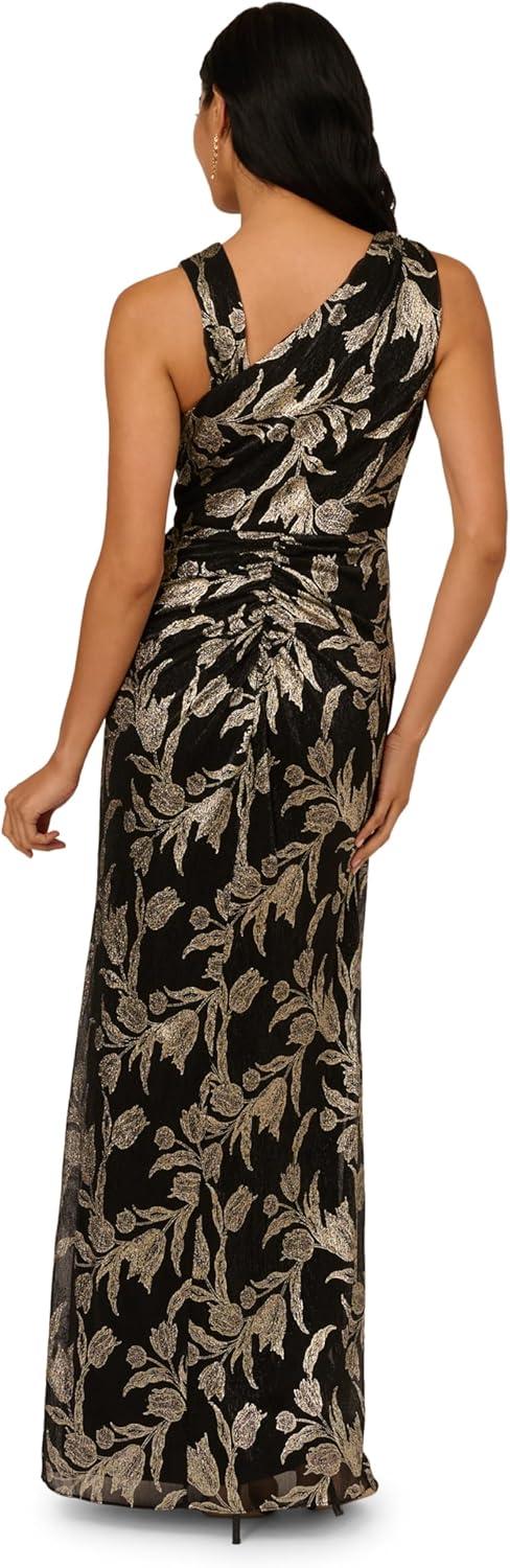 image:imageAdrianna Papell Womens Crinkle Metallic Mesh GownBlackGold