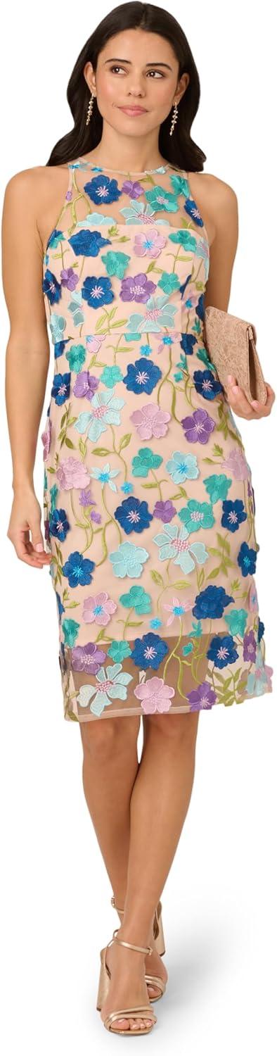 image:imageAdrianna Papell Womens Embroidered Column Midi DressBlue Multi