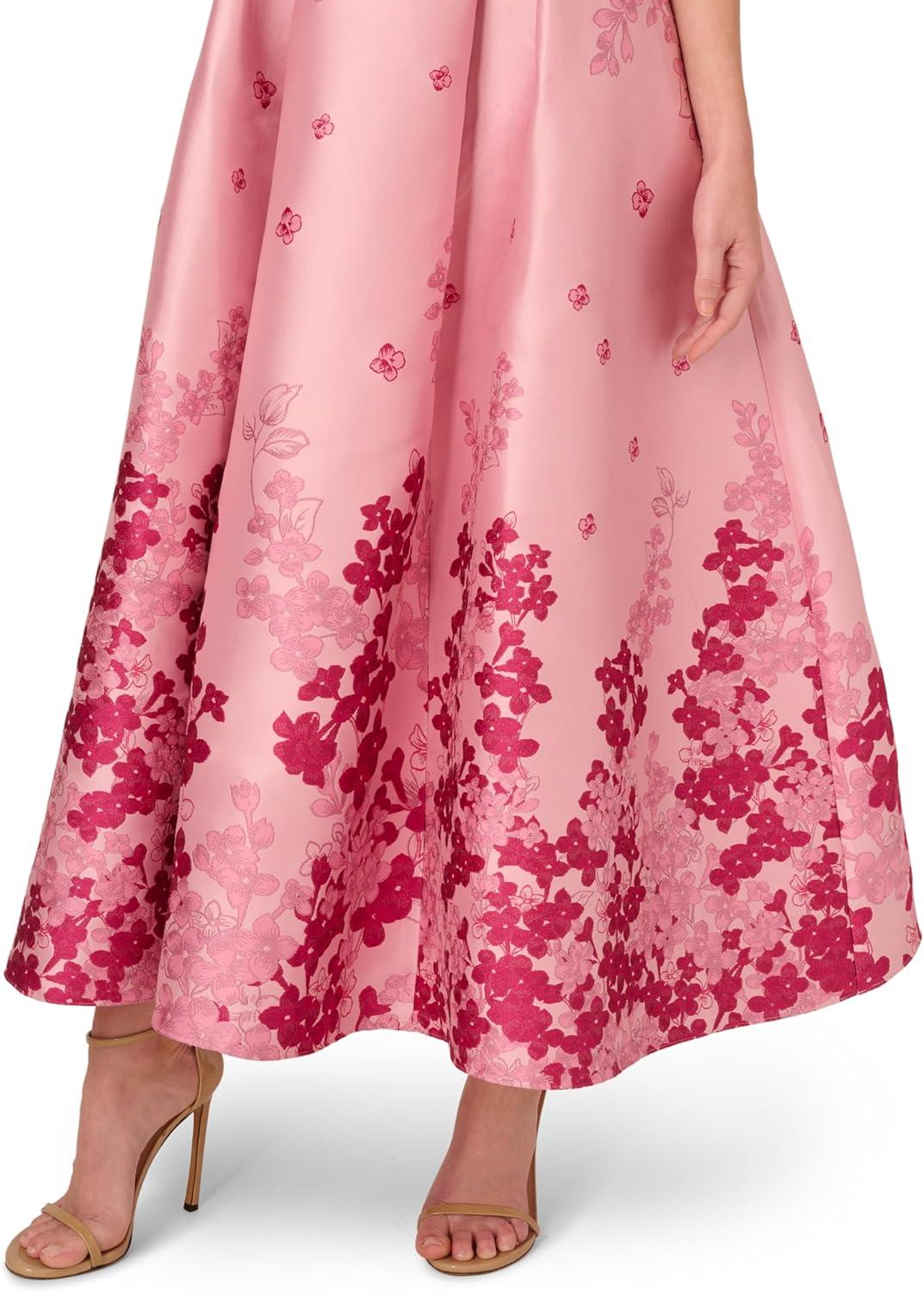 image:imageAdrianna Papell Womens Floral Off Shoulder Dress Formal Jacquard Dress with Fitted Bodice amp Structured Long Skirt
