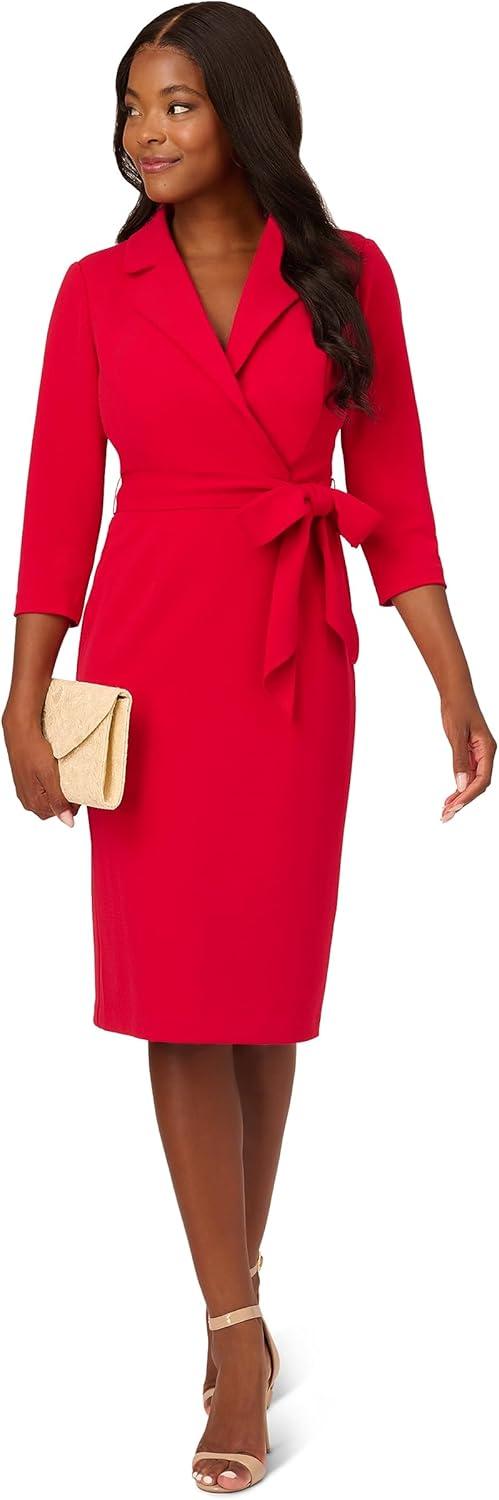 image:imageAdrianna Papell Womens Wrap Front Crepe DressHot Ruby