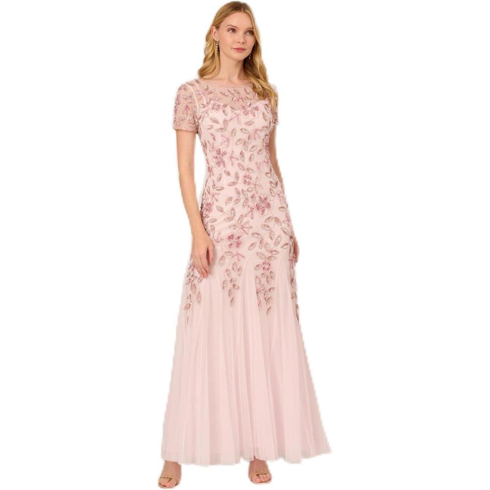 image:imageAdrianna Papell Womens Bead Long Dress with GodetsBlush Pink