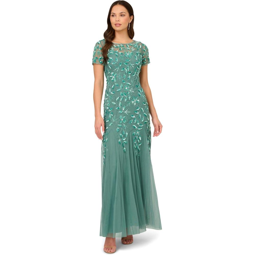 image:imageAdrianna Papell Womens Bead Long Dress with GodetsGreen Slate