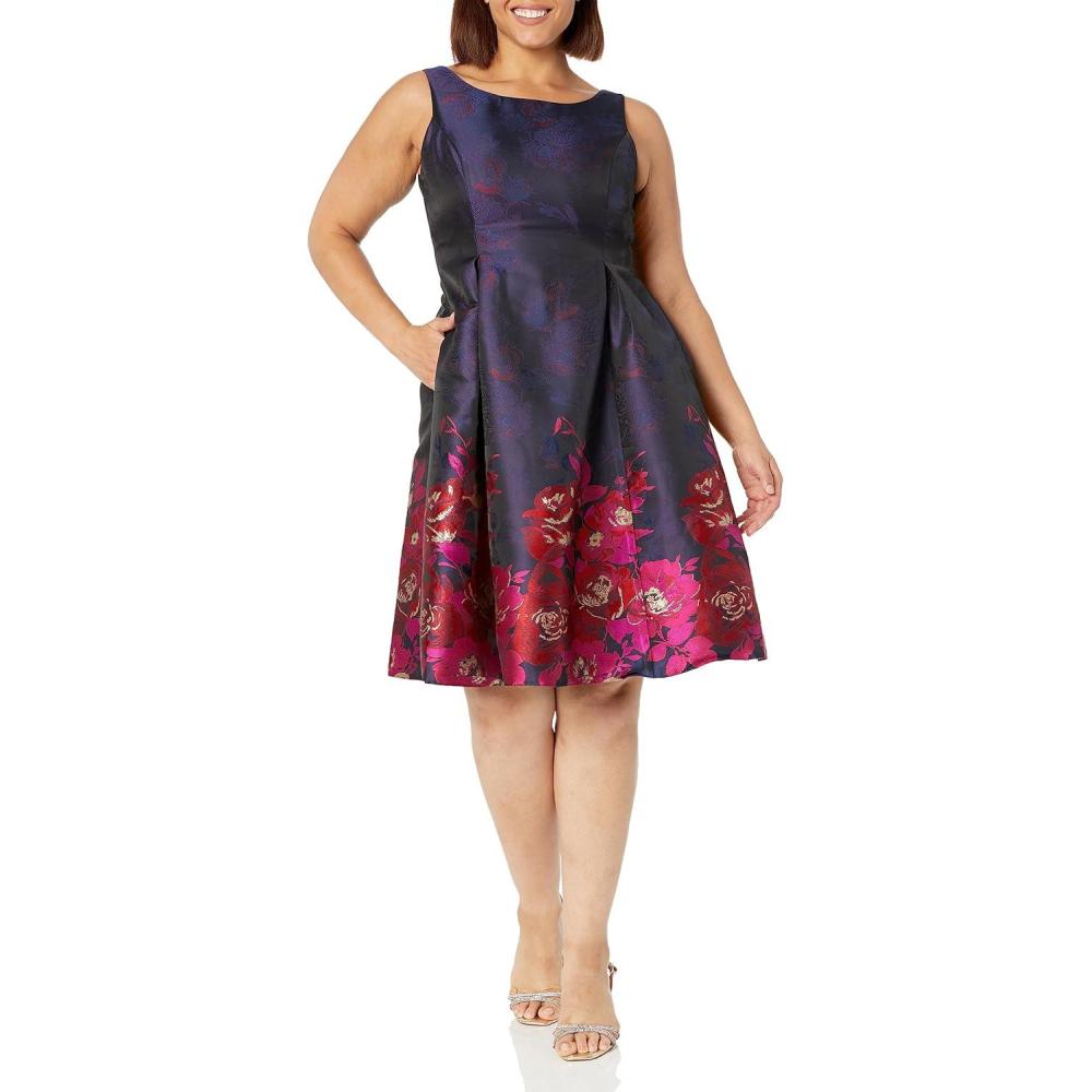 image:imageAdrianna Papell Womens Border Jacquard DressNavyPink Multi