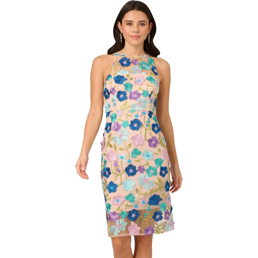 image:imageAdrianna Papell Womens Embroidered Column Midi DressBlue Multi