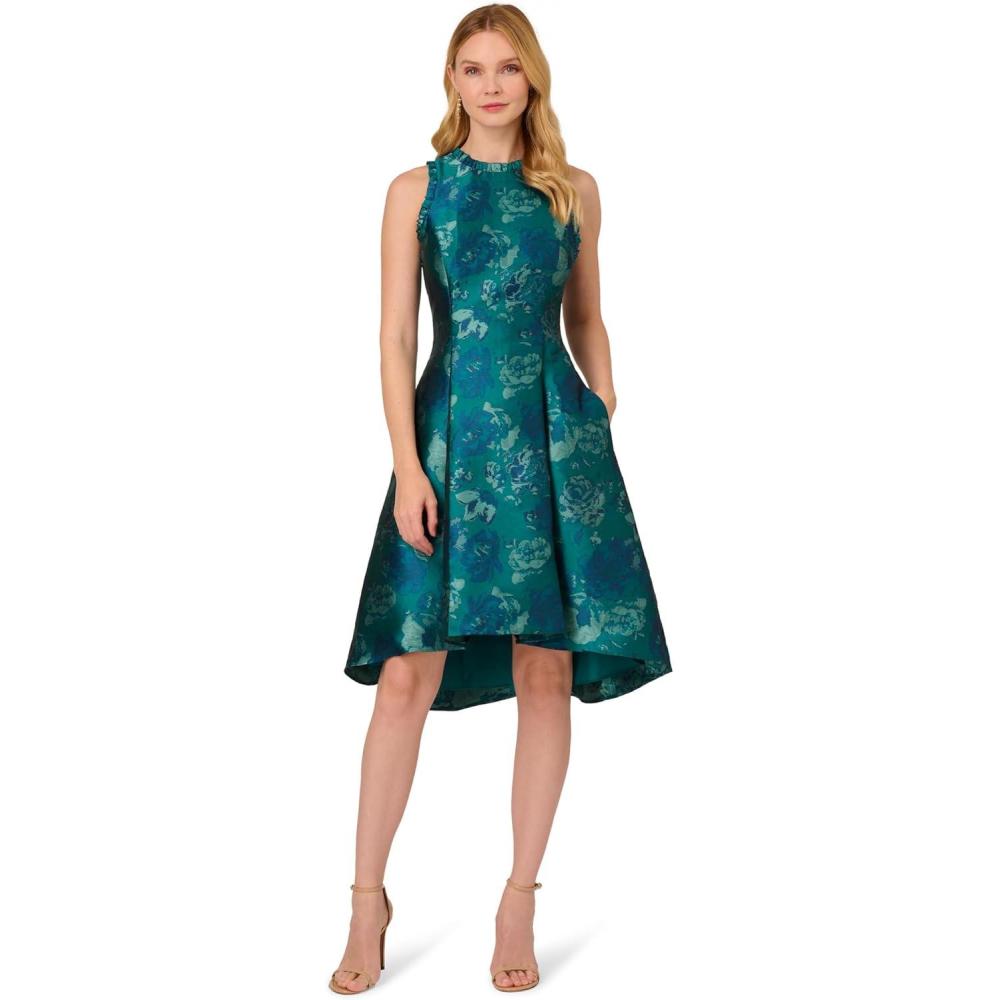 image:imageAdrianna Papell Womens Halter Jacquard DressTeal Multi