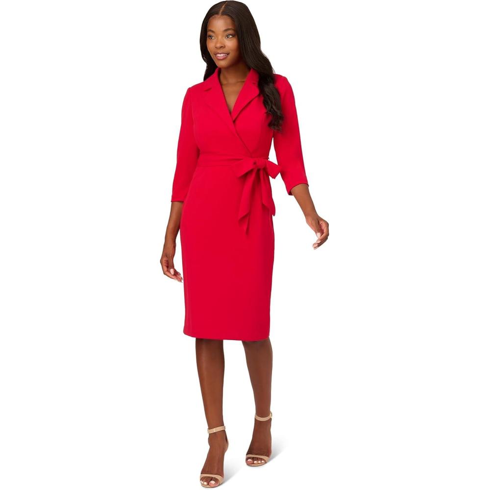 image:imageAdrianna Papell Womens Wrap Front Crepe DressHot Ruby