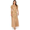 Adrianna Papell Womens Bead Long Dress with Godets(Champagne Gold)