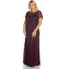 Adrianna Papell Womens Bead Long Dress with Godets(Night Plum)