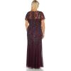 Adrianna Papell Womens Bead Long Dress with Godets(Night Plum)