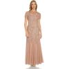 Adrianna Papell Womens Bead Long Dress with Godets(Rose Gold)