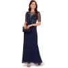 Adrianna Papell Womens Beaded Chiffon Long Dress(Light Navy/Gunmetal)