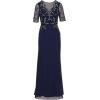 Adrianna Papell Womens Beaded Chiffon Long Dress(Light Navy/Gunmetal)
