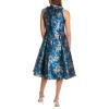 Adrianna Papell Womens Halter Jacquard Dress(Deep Blue/ Gold)