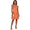 Adrianna Papell Womens One Shoulder Jacquard Dress(Orange Multi)
