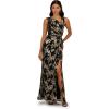 Adrianna Papell Womens Crinkle Metallic Mesh Gown(Black/Gold)