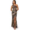 Adrianna Papell Womens One Shoulder Jacquard Dress(Blue/Gold)