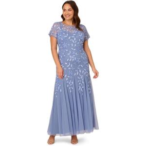 Adrianna Papell Womens Bead Long Dress with Godets(French Blue)