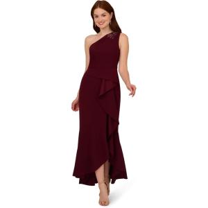 Adrianna Papell Womens Beaded Knit Crepe Gown(Blackened Red)