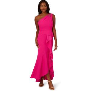 Adrianna Papell Womens Beaded Knit Crepe Gown(Fuchsia)