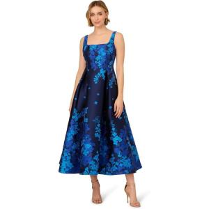 Adrianna Papell Womens Border Jacquard Dress(Blue Multi)