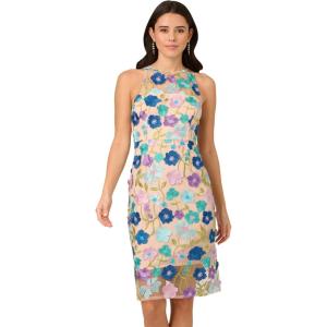 Adrianna Papell Womens Embroidered Column Midi Dress(Blue Multi)