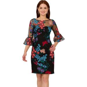 Adrianna Papell Womens Embroidered Short Dress(Black Multi)