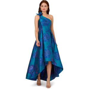Adrianna Papell Womens Floral Jacquard High Low Dress(Teal/Blue)