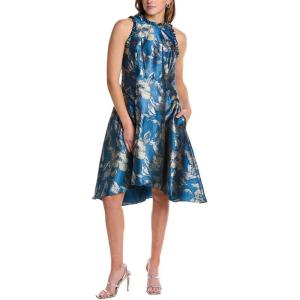 Adrianna Papell Womens Halter Jacquard Dress(Deep Blue/ Gold)