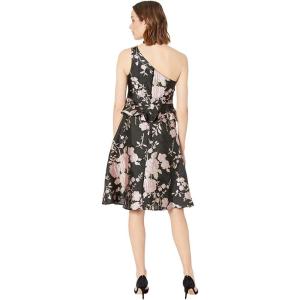 Adrianna Papell Womens One Shoulder Jacquard Dress(Black/Pink Multi)