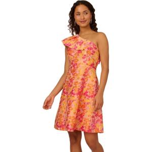 Adrianna Papell Womens One Shoulder Jacquard Dress(Orange Multi)