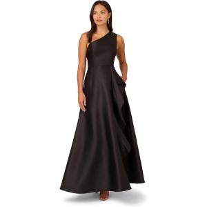 Adrianna Papell Womens One Shoulder Mikado Gown(Black)