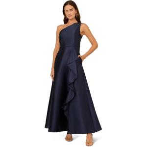 Adrianna Papell Womens One Shoulder Mikado Gown(Midnight)