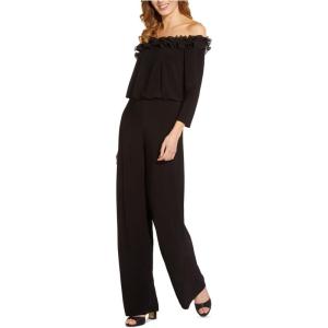 Adrianna Papell Womens Ruffled Blouson Jumpsuit(Black)