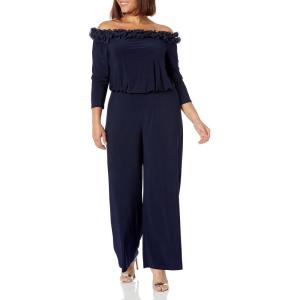 Adrianna Papell Womens Ruffled Blouson Jumpsuit(Navy)