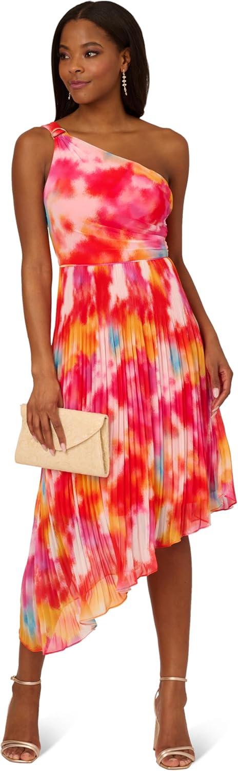 image:imageAdrianna Papell Womens Asymmetric Chiffon Ankle DressRed Multi
