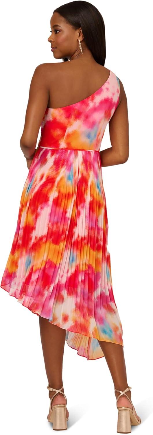 image:imageAdrianna Papell Womens Asymmetric Chiffon Ankle DressRed Multi