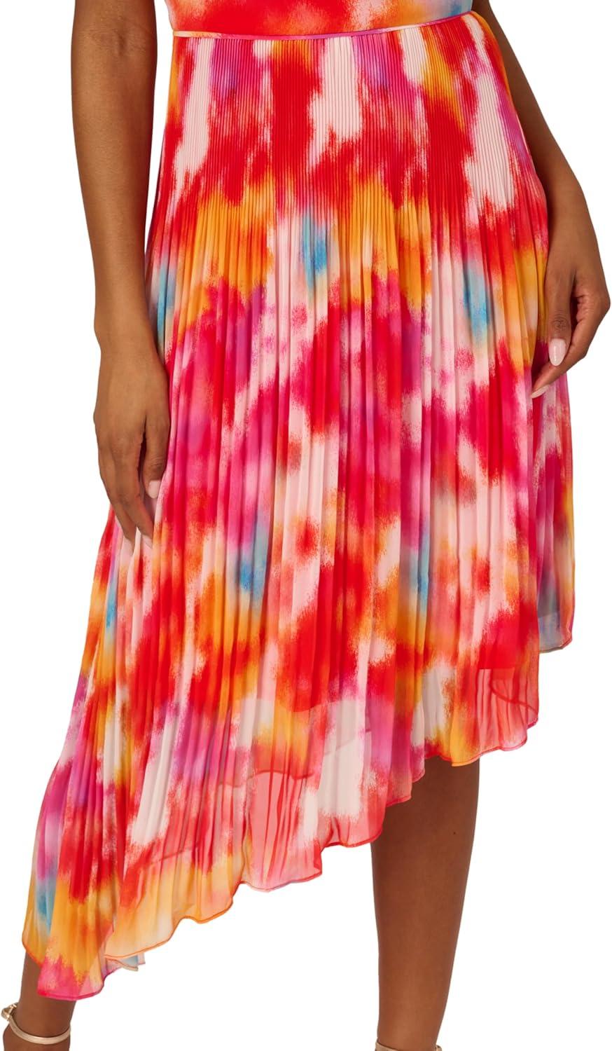 image:imageAdrianna Papell Womens Asymmetric Chiffon Ankle DressRed Multi