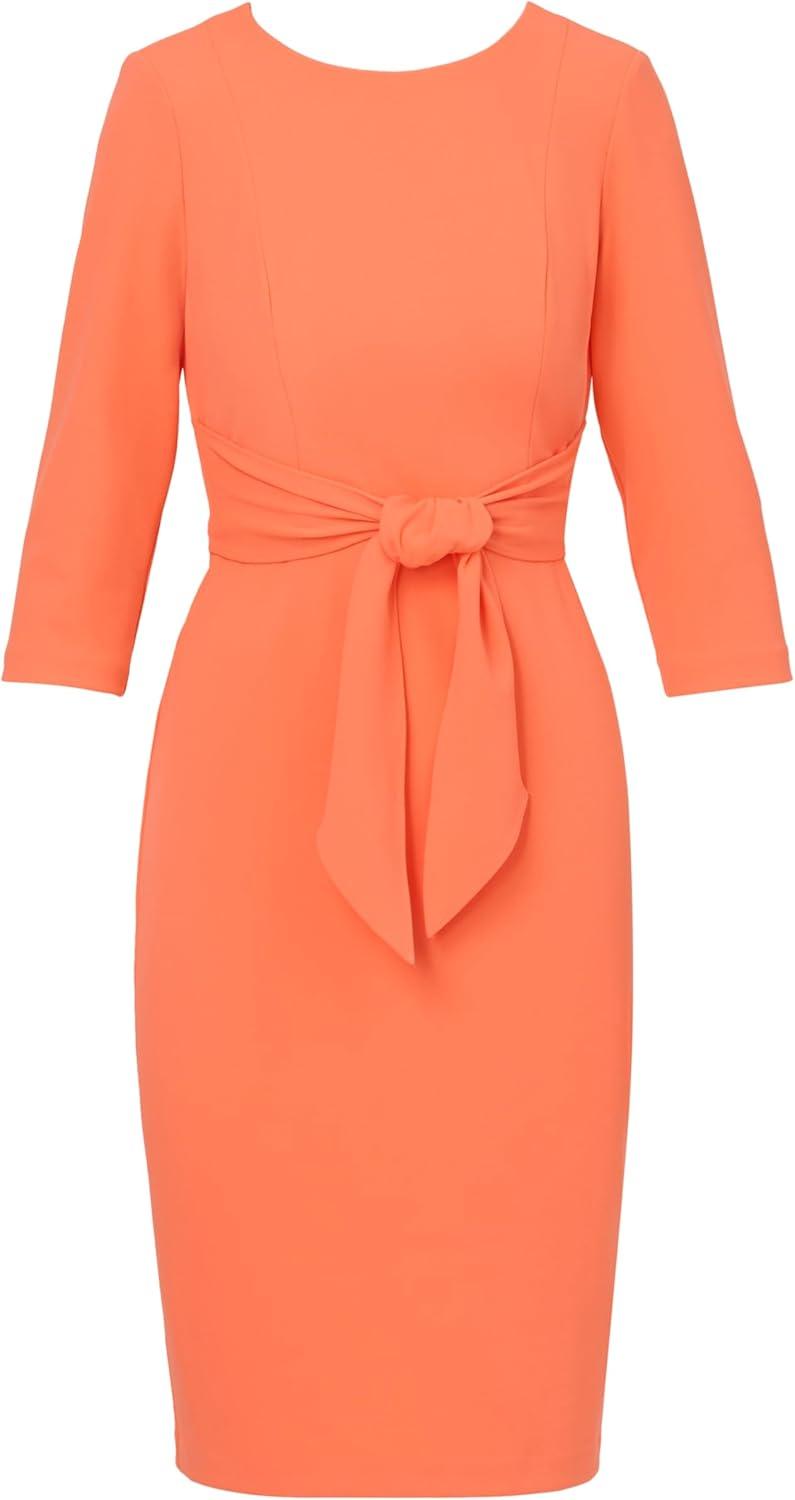 image:imageAdrianna Papell Womens Bow Sheath Dress with Three Quarter SleevesOrange Coral