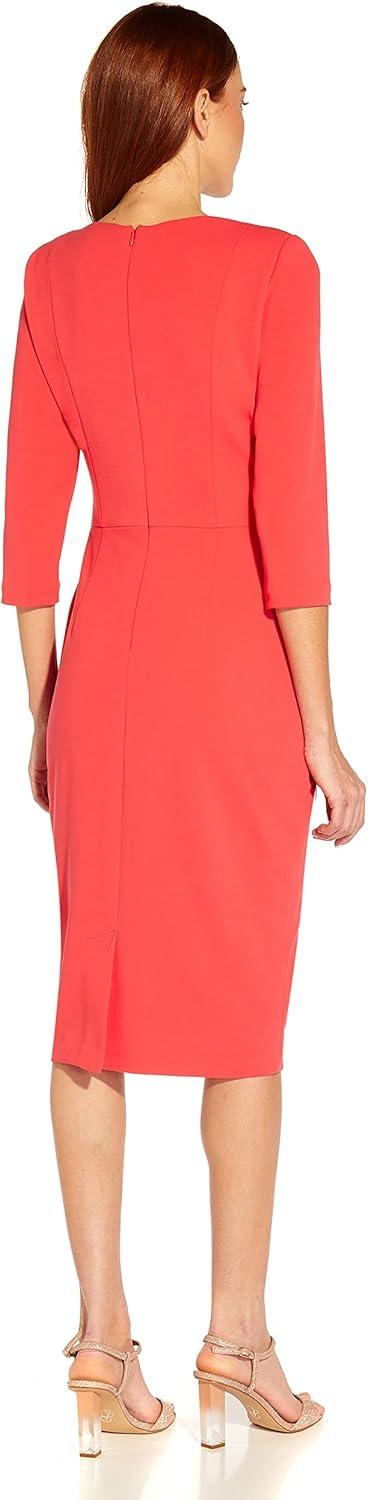 image:imageAdrianna Papell Womens Bow Sheath Dress with Three Quarter SleevesVibrant Coral