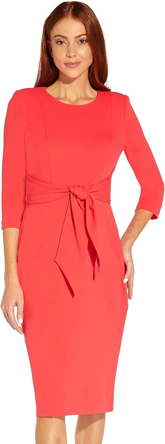 image:imageAdrianna Papell Womens Bow Sheath Dress with Three Quarter SleevesVibrant Coral