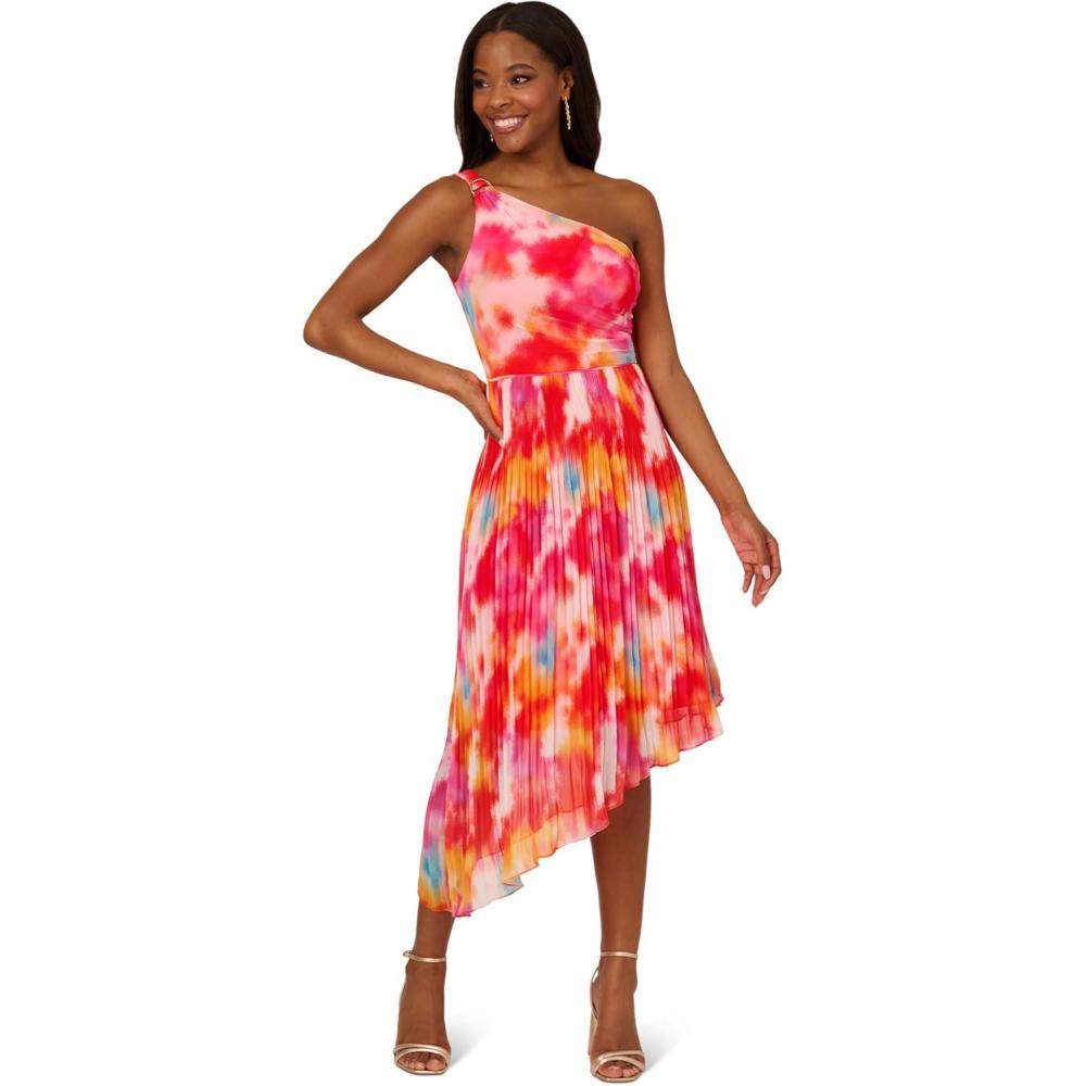 image:imageAdrianna Papell Womens Asymmetric Chiffon Ankle DressRed Multi