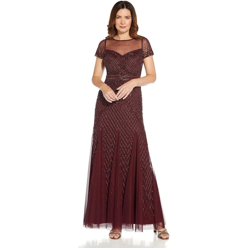 image:imageAdrianna Papell Womens Beaded Long GownDark Burgundy