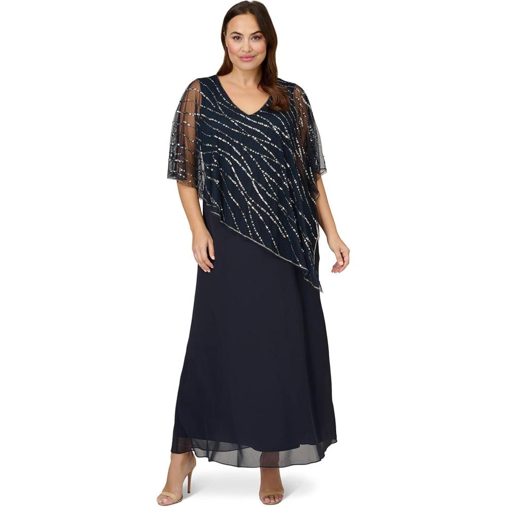image:imageAdrianna Papell Womens Beaded Popover Midi DressMidnight