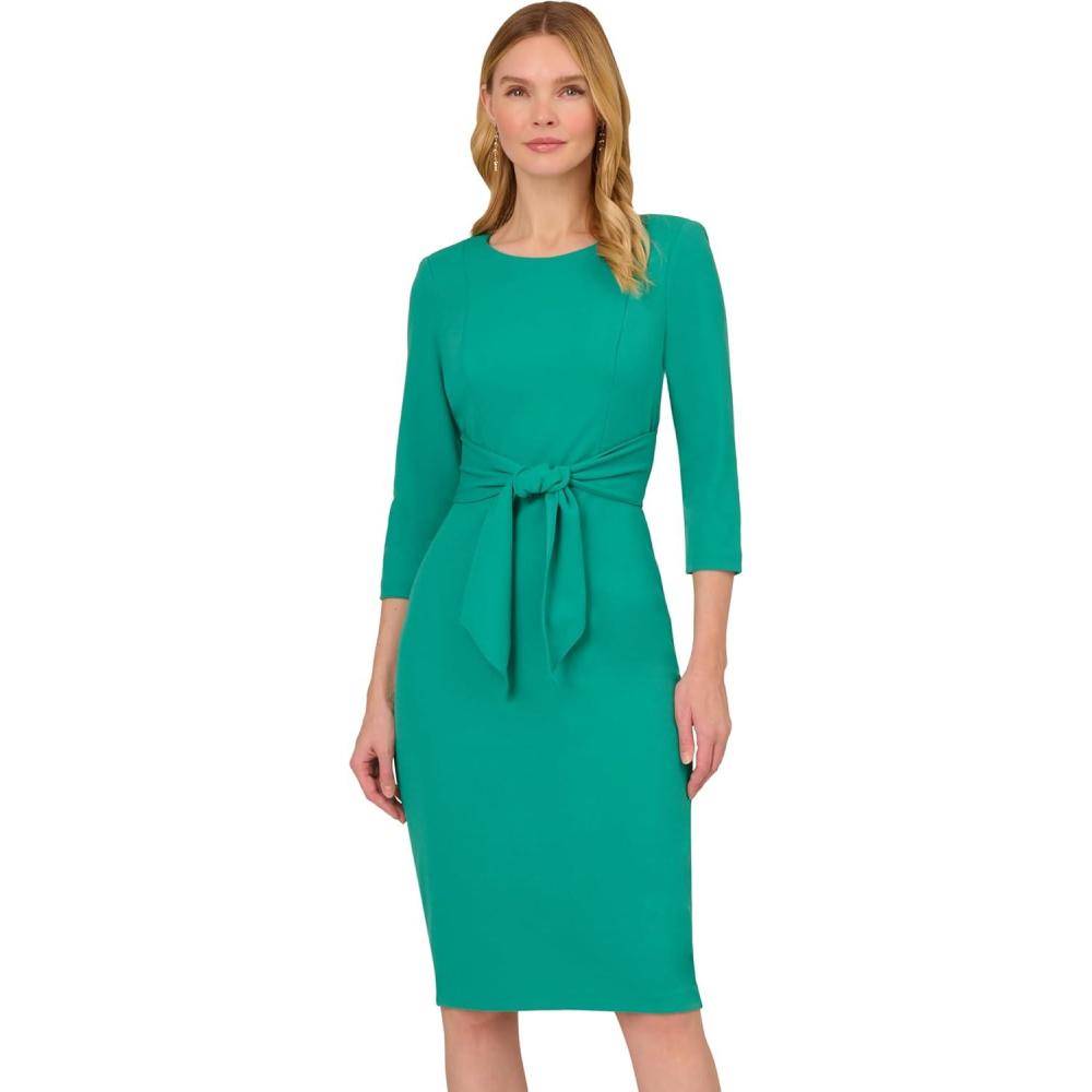 image:imageAdrianna Papell Womens Bow Sheath Dress with Three Quarter SleevesBotanic Green