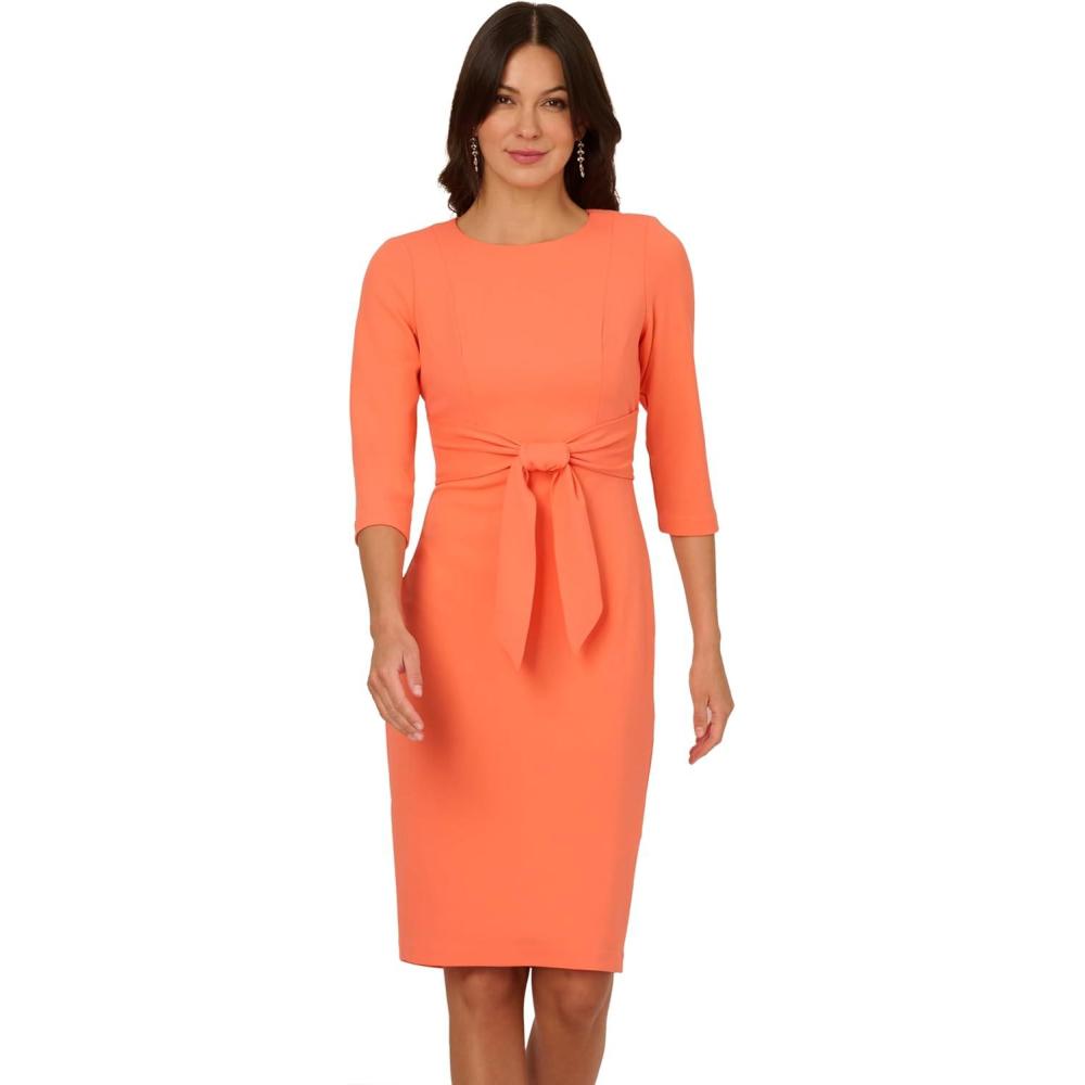 image:imageAdrianna Papell Womens Bow Sheath Dress with Three Quarter SleevesOrange Coral