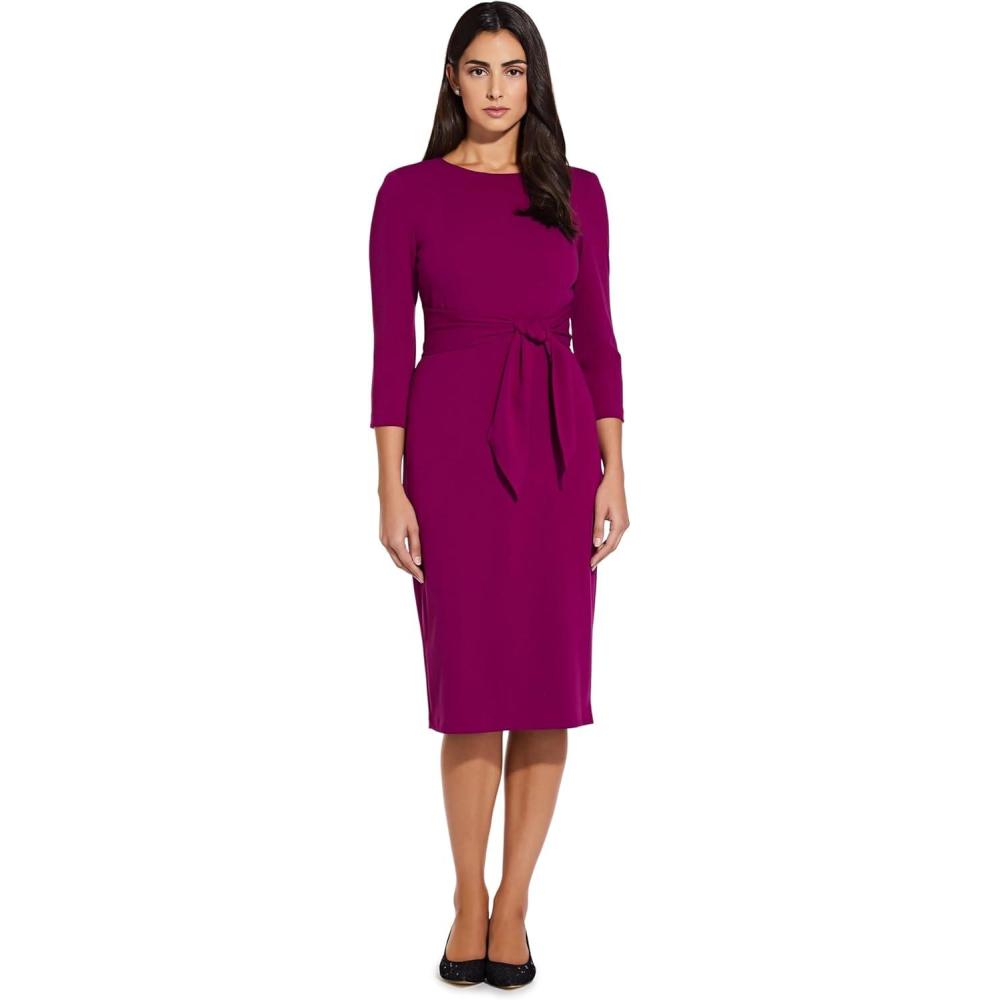 image:imageAdrianna Papell Womens Bow Sheath Dress with Three Quarter SleevesWildberry