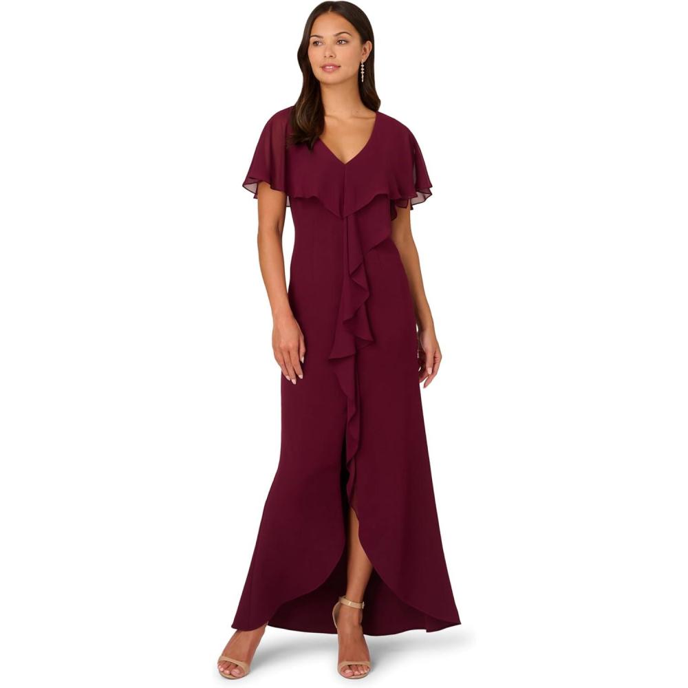image:imageAdrianna Papell Womens Crepe and Chiffon GownCabernet