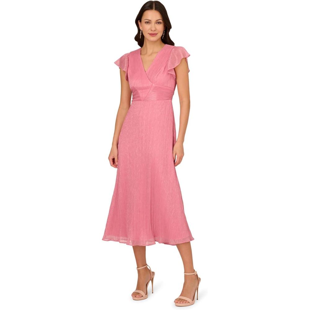 image:imageAdrianna Papell Womens Crinkle Mesh Midi DressFaded Rose